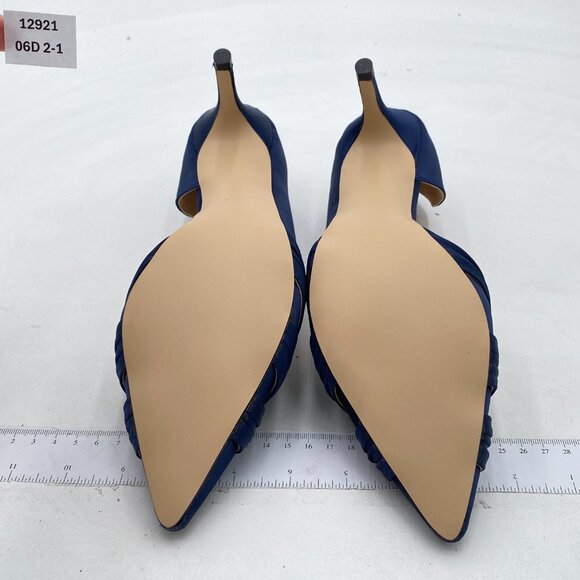 FSJ Navy Kitten Heels Pointed Toe Slip on Pumps D'Orsay Pleated Satin Dress Shoe - Picture 7 of 8